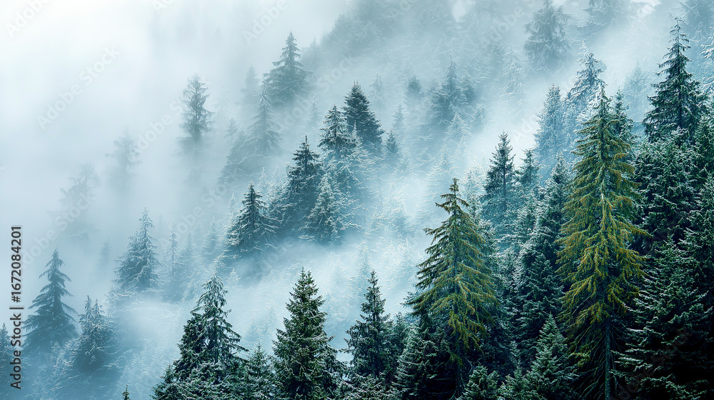 Fototapeta premium morning mist in the mountains forest