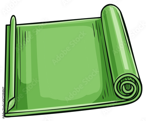 Rolled up green yoga mat illustration