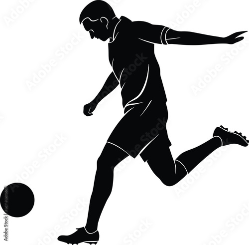 Dynamic football player kicking ball action silhouette