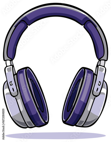 Vibrant purple and grey over ear headphones illustration for immersive audio and digital sound entertainment
