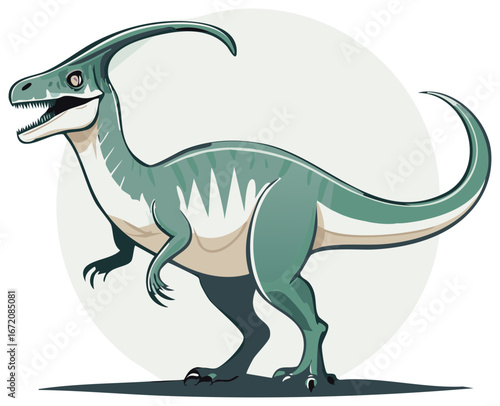 Cartoon Parasaurolophus Dinosaur with Crest, Standing Tall in Vector Illustration