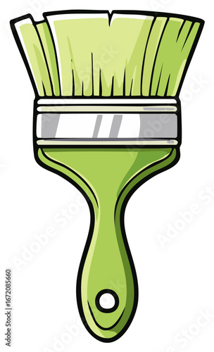 Cartoon illustration of a green paintbrush tool for painting and home improvement