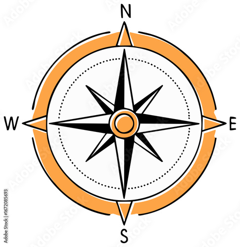 Hand Drawn Stylized Compass Rose Symbol for Navigation and Adventure Concepts