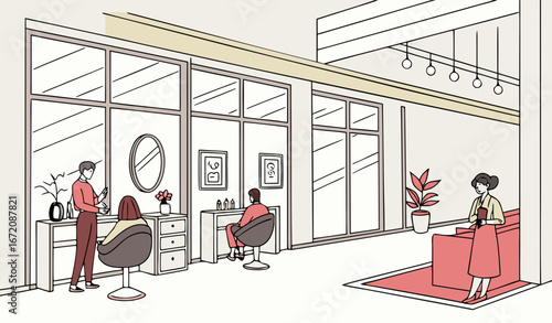 Modern hair saloon inside view                           