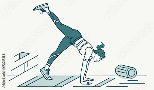 Fitness enthusiast showcasing impressive strength and balance while executing handstand. Physical fitness and agility concept