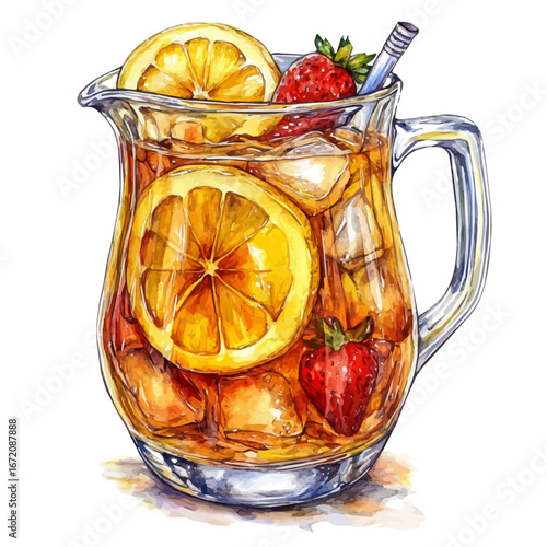 Lemonade Pitcher, watercolor illustration vector, isolated on a white background.