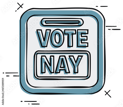 Hand Drawn Voting Machine with Nay Vote Illustration Depicting Election Opposition