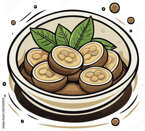 Delicious Falafel Bowl Illustration Cartoon Style Falafel Balls with Green Leafy Garnish in a Ceramic Bowl Meal Preparation