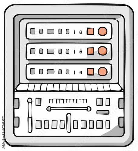 Hand Drawn Electronic Drum Machine Sequencer Audio Mixer Control Panel Illustration