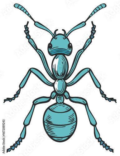 Cartoon Illustration of an Ant with Visible Body Segments and Antennae
