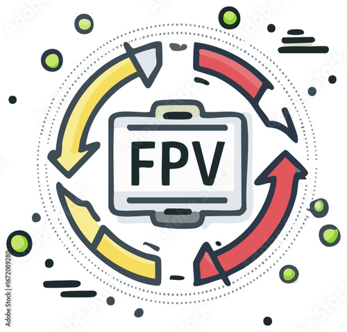 First-Person View (FPV) Icon showing a computer screen surrounded by arrows in a circular motion.