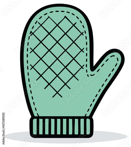 Quilted mint green oven mitt with black stitching and ribbed cuff