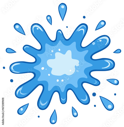Blue water splash illustration with droplets