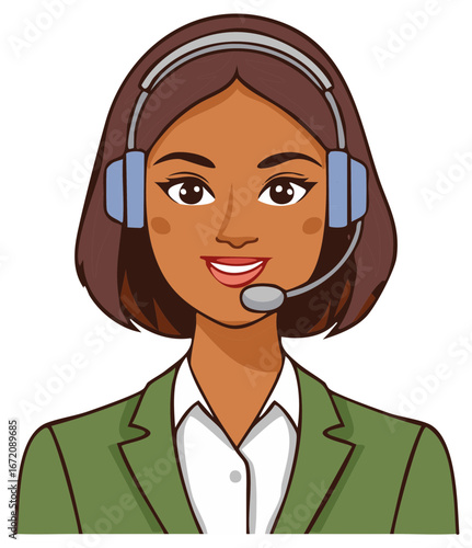 Smiling diverse woman wearing a headset for customer service and online communication
