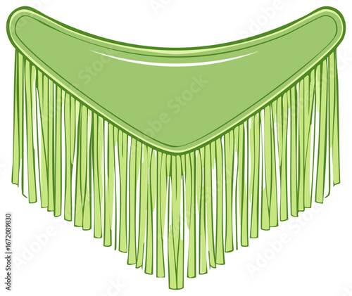 Green triangular fabric banner with fringe design illustration decorative detail party celebration hanging material