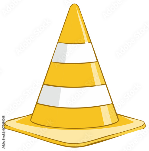 Cartoon Style Traffic Cone with White Stripes Warning of Construction or Hazards. Safety Symbol