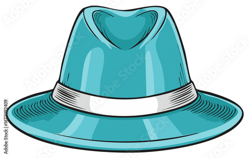 Stylized Turquoise Fedora Hat with White Band