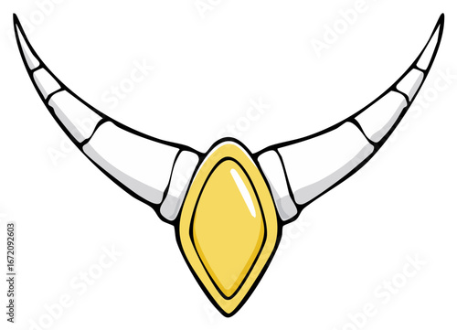Cartoon Horned Necklace Amulet with Golden Gemstone, Fantasy Accessory