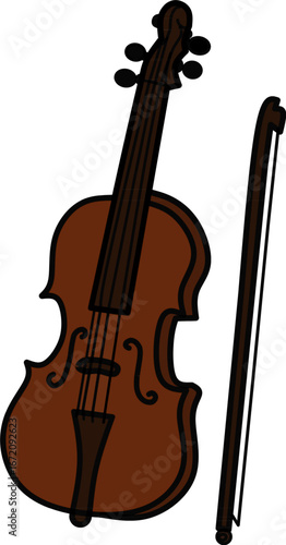 Violin icon with bow, classic string musical instrument for orchestra and symphony.