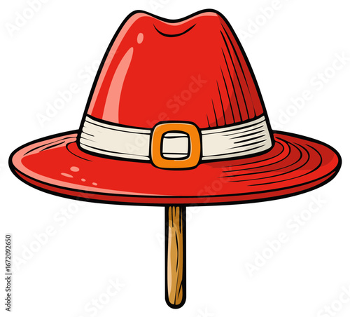 Red Pilgrim hat decoration on a stick for Thanksgiving celebrations and holiday events