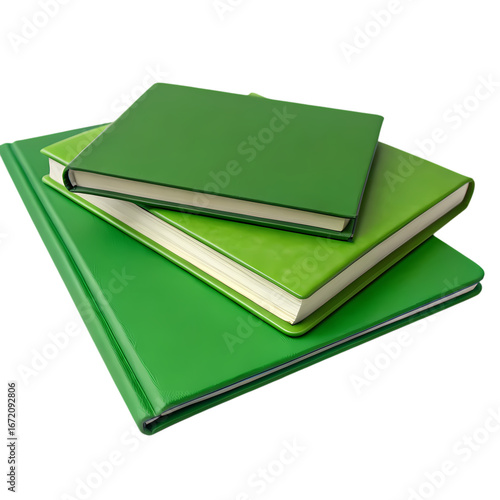 Emerald Green Notebooks A Stack of Textured Journals on transparent background