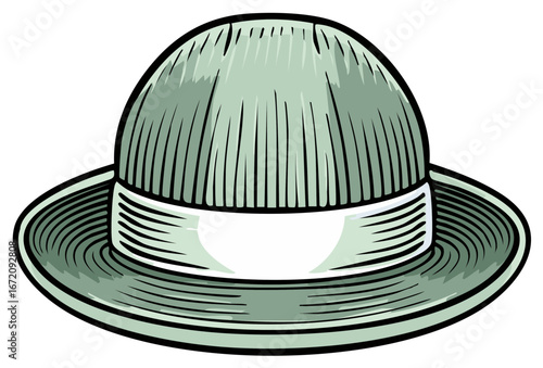 Vintage bowler hat illustration with textured crown and brim
