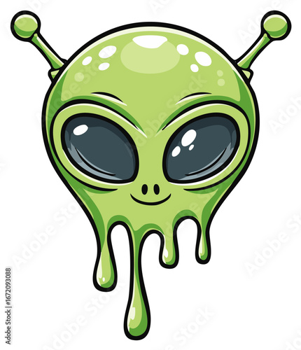 Green Alien Cartoon Drip with antenna extraterrestrial vector illustration graphic art
