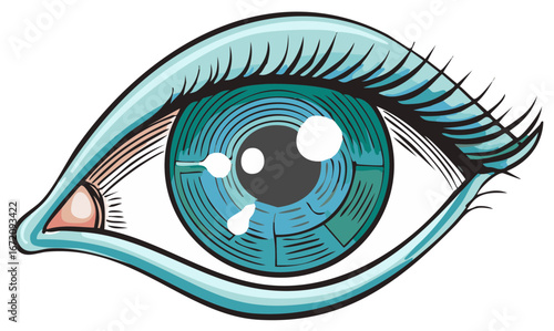 Close Up Graphic Eye Illustration With Blue Iris and Black Eyelashes Looking Left