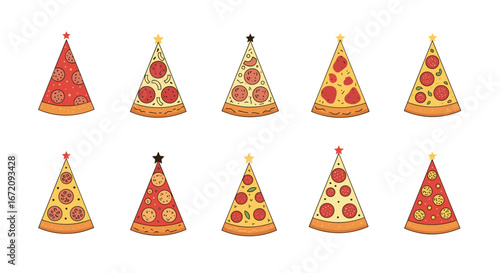 Festive pizza slices shaped like Christmas trees offer a joyful holiday twist on a classic comfort food
