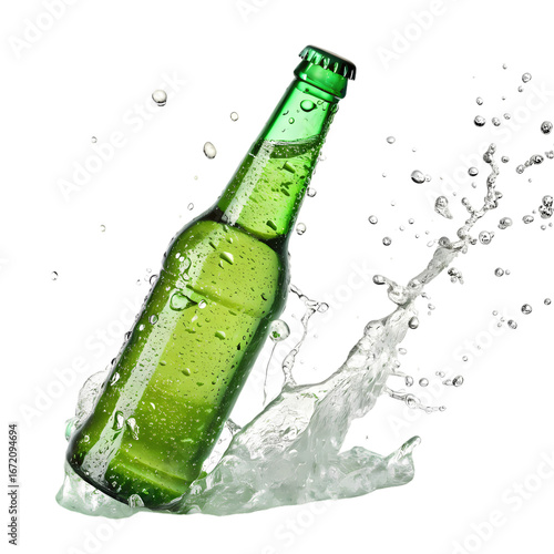 Green Beer Bottle Splash Refreshing Beverage Photography for Marketing  Design on transparent background