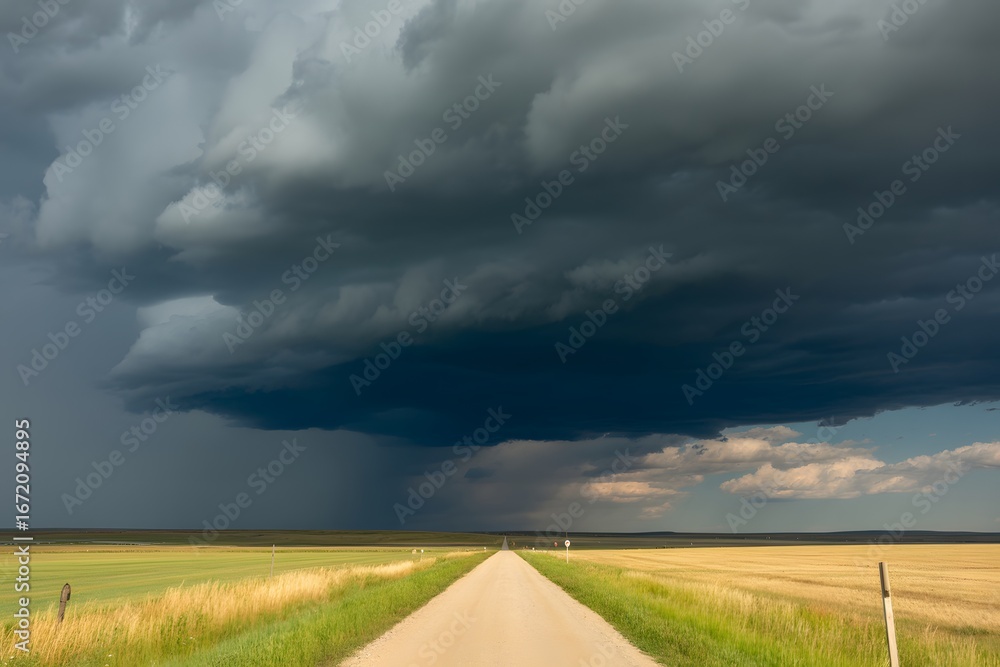 Fototapeta premium Storm Clouds Over Prairie Road