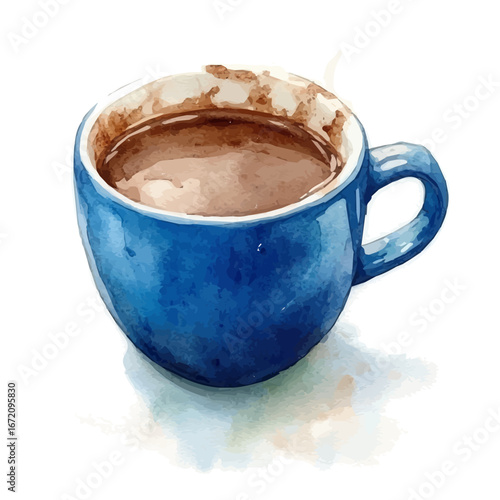 watercolor of Hot Cocoa Steaming Cup, vector, isolated on a white background.