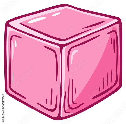 Vibrant Pink Gummy Candy Cube Illustration Sweet Dessert Treat Element