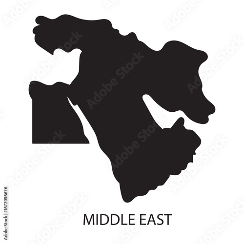 Black silhouette map of the Middle East region, showing geographical boundaries and landmass outlines.