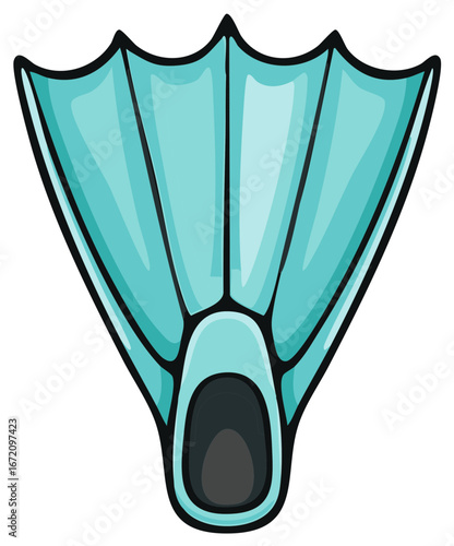 Vibrant teal swimming fin or dive flipper cartoon illustration for water sports and aquatic activities