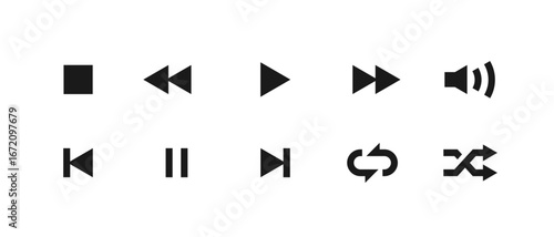 Set of Media Player Button Icons Vector Illustration. Collection of minimalist black media player button icons.