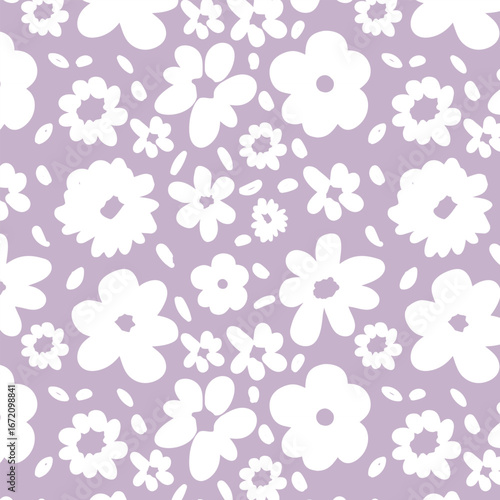 Seamless daisy  flowers pattern  Vector on purple background, Hand-drawn daisy flowers botanical elements, Ink drawings of wildflowers,vector illustration natural design.