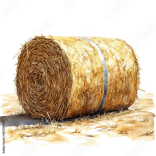 Hay Bale, watercolor vector, isolated on a white background.