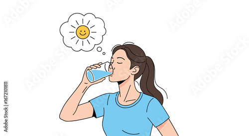 Enjoying refreshing water on a bright sunny day feeling hydrated and happy