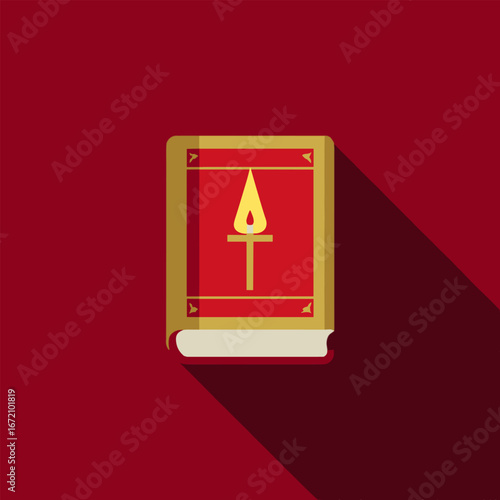 The iconic book cover with a candle flame, in a religious style, is made with a bright red background and gold accents for an attractive visual effect