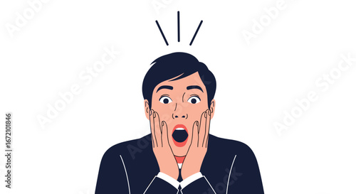 Shocked man with wide eyes and open mouth expressing extreme surprise and astonishment
