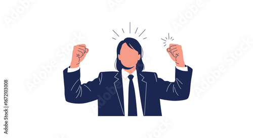 Successful person celebrating with both arms raised high in the air feeling victorious and exultant