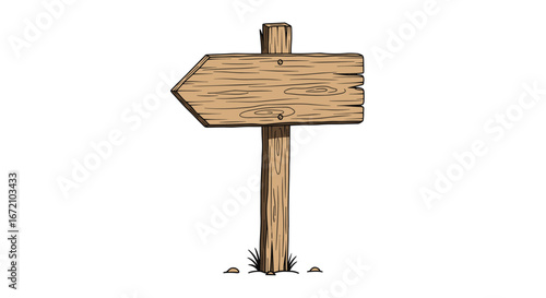 A rustic wooden directional signpost with weathered texture standing in the ground