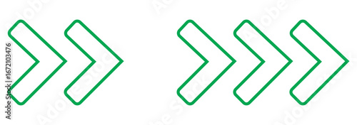 Green Swipe Right moved Arrow icon set. Right moved Arrow icon. Set Green arrows symbols. Vector isolated on white background. Best Design.