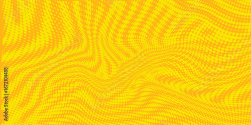 Yellow halftone pattern. Retro comic gradient background. Bright orange pixelated dotted texture overlay. dots vector ilustration