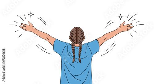 Person embracing the world with open arms and sparkles representing joy and discovery