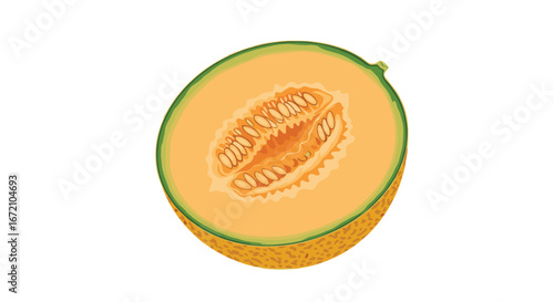 Ripe cantaloupe melon cut in half revealing juicy orange flesh and seeds
