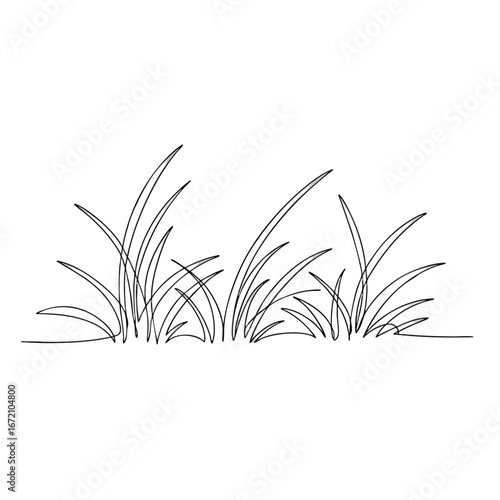 A minimalist continuous oneline drawing of a patch of grass blades.