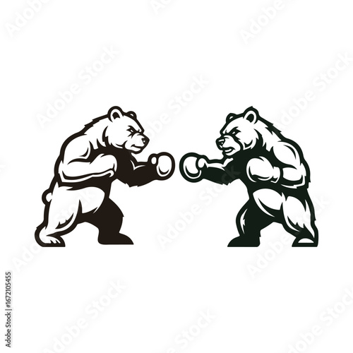 Boxing Club Bear Logo. Two bears are boxing each other. Two bears are engaged in a boxing match.