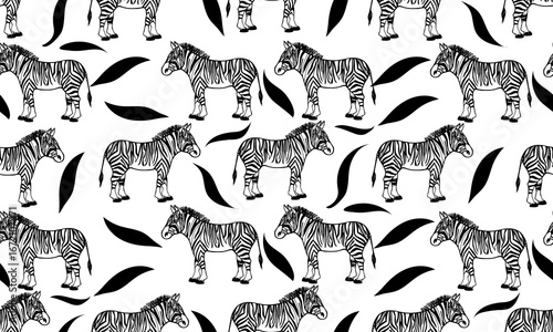 Seamless animal pattern. Zebra and black stripes on a white background. It can be used to create wallpaper, fabrics, packaging.
